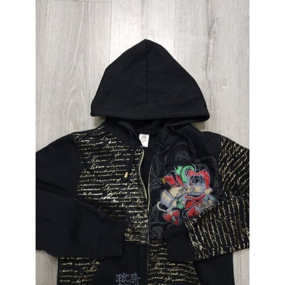 Vintage Ed Hardy Christian Audigier Y2K Studded Zip‎ Hoodie Jacket Womens S/M ?? - Picture 6 of 11